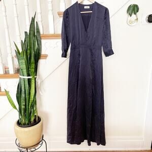 L'AGENCE Blue V-Neck Button-Down 3/4 Sleeve Maxi Dress Size X-Small